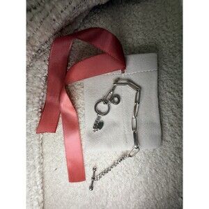 Sterling Silver 925 Paperclip Chain Bracelet Smiley Charm Toggle Clasp